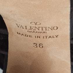 Pre Owned Valentino Black Suede Platform Block Heel Ankle Strap Sandals Size 36