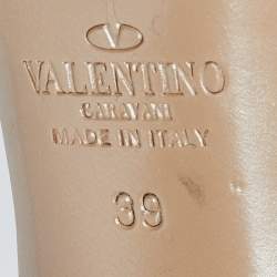 Pre Owned Valentino Pink Leather Rockstud Peep Toe Block Heel Ankle Strap Sandals Size 39