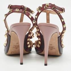 Pre Owned Valentino Burgundy Leather Rockstud Strappy Pointed Toe Pumps Size 41