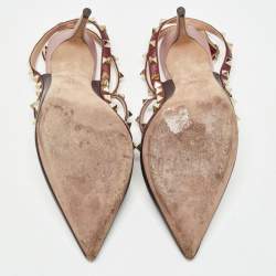 Pre Owned Valentino Burgundy Leather Rockstud Strappy Pointed Toe Pumps Size 41