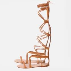 Valentino Brown Leather Rockstud Gladiator Flat Sandals Size 37.5