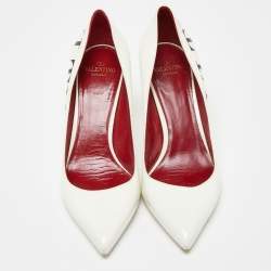 Pre Owned Valentino White Patent Leather VLTN Pointed Toe Pumps Size 39