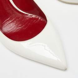 Pre Owned Valentino White Patent Leather VLTN Pointed Toe Pumps Size 39