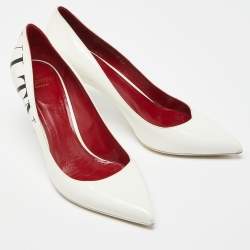 Pre Owned Valentino White Patent Leather VLTN Pointed Toe Pumps Size 39