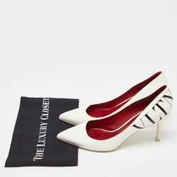 Pre Owned Valentino White Patent Leather VLTN Pointed Toe Pumps Size 39