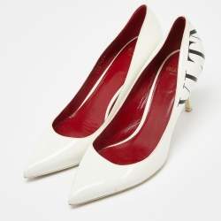 Pre Owned Valentino White Patent Leather VLTN Pointed Toe Pumps Size 39