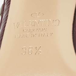 Pre Owned Valentino Burgundy Patent Leather Rockstud Ankle Strap Pumps Size 36.5
