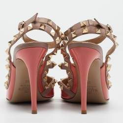 Pre Owned Valentino Pink Patent and Leather Rockstud Cage Pumps Size 36