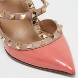 Pre Owned Valentino Pink Patent and Leather Rockstud Cage Pumps Size 36
