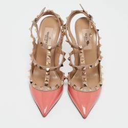 Pre Owned Valentino Pink Patent and Leather Rockstud Cage Pumps Size 36