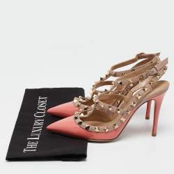Pre Owned Valentino Pink Patent and Leather Rockstud Cage Pumps Size 36
