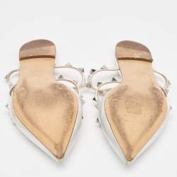 Pre Owned Valentino Silver Leather Rockstud Flat Mules Size 37