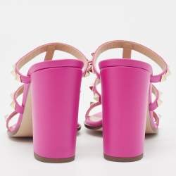 Pre Owned Valentino Pink Leather Rockstud Slide Sandals Size 38