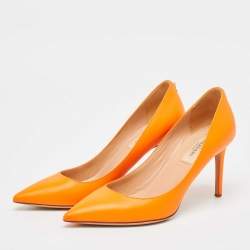 Pre Owned Valentino Orange Leather Pointed Toe  Pumps Size 36