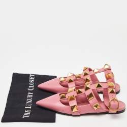 Valentino Pink Leather Roman Stud Ankle Cuff Flat Sandals Size 37