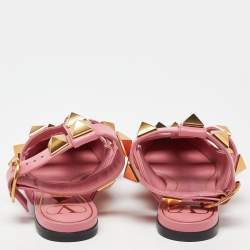 Valentino Pink Leather Roman Stud Ankle Cuff Flat Sandals Size 37