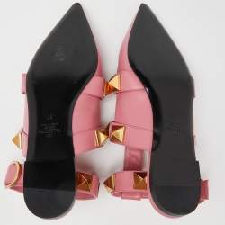 Valentino Pink Leather Roman Stud Ankle Cuff Flat Sandals Size 37