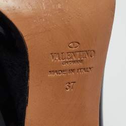 Pre Owned Valentino Black Patent Block Heel Pumps Size 37