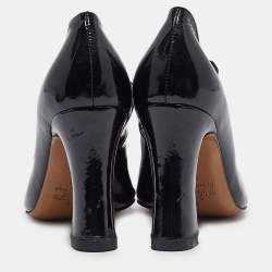 Pre Owned Valentino Black Patent Block Heel Pumps Size 37