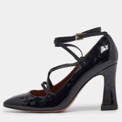 Pre Owned Valentino Black Patent Block Heel Pumps Size 37