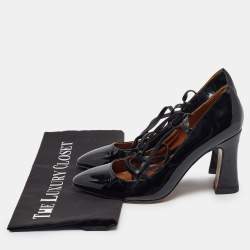 Pre Owned Valentino Black Patent Block Heel Pumps Size 37