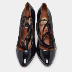 Pre Owned Valentino Black Patent Block Heel Pumps Size 37