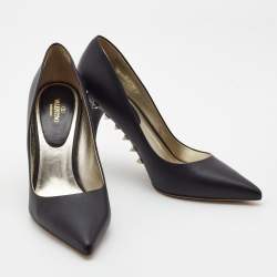 Pre Owned Valentino Black Leather Rockstud Pointed Toe Pumps Size 41