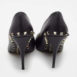 Pre Owned Valentino Black Leather Rockstud Pointed Toe Pumps Size 41