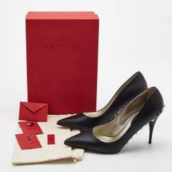 Pre Owned Valentino Black Leather Rockstud Pointed Toe Pumps Size 41