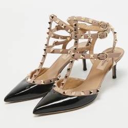 Pre Owned Valentino Black  Patent and Leather Rockstud  Pumps Size 37