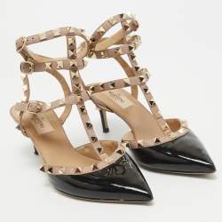 Pre Owned Valentino Black  Patent and Leather Rockstud  Pumps Size 37