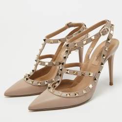 Pre Owned Valentino Beige Leather Rockstud Pumps Size 37.5