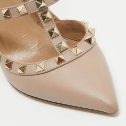 Pre Owned Valentino Beige Leather Rockstud Pumps Size 37.5