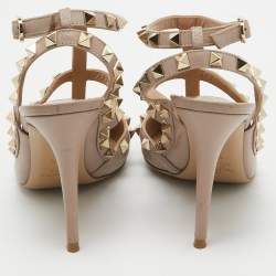 Pre Owned Valentino Beige Leather Rockstud Pumps Size 37.5