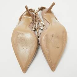 Pre Owned Valentino Beige Leather Rockstud Pumps Size 37.5
