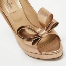 Valentino Metallic Leather Bow Open Toe Platform Pumps Size 39