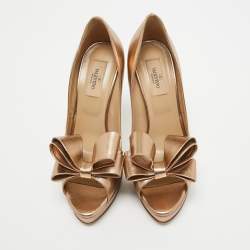 Valentino Metallic Leather Bow Open Toe Platform Pumps Size 39