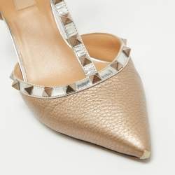 Pre Owned Valentino Metallic Gold Leather Rockstud Sandals Size 41