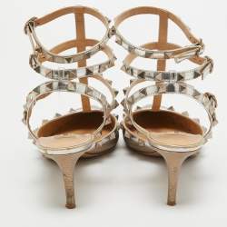 Pre Owned Valentino Metallic Gold Leather Rockstud Sandals Size 41