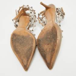 Pre Owned Valentino Metallic Gold Leather Rockstud Sandals Size 41