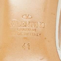 Pre Owned Valentino Metallic Gold Leather Rockstud Sandals Size 41