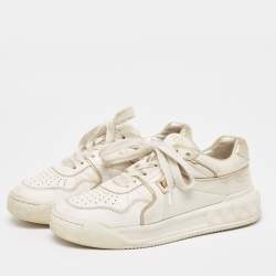 Pre Owned Valentino White Leather  One Stud Law Top Sneakers Size 39