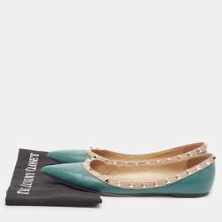 Valentino Green/Dusty Pink Leather Rockstud Ballet Flats Size 41