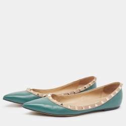 Valentino Green/Dusty Pink Leather Rockstud Ballet Flats Size 41