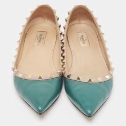 Valentino Green/Dusty Pink Leather Rockstud Ballet Flats Size 41