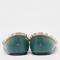 Valentino Green/Dusty Pink Leather Rockstud Ballet Flats Size 41