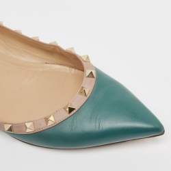 Valentino Green/Dusty Pink Leather Rockstud Ballet Flats Size 41