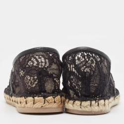 Pre Owned Valentino Black Lace and Mesh Espadrille Flats Size 40
