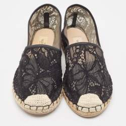 Pre Owned Valentino Black Lace and Mesh Espadrille Flats Size 40