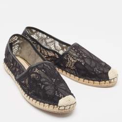 Pre Owned Valentino Black Lace and Mesh Espadrille Flats Size 40